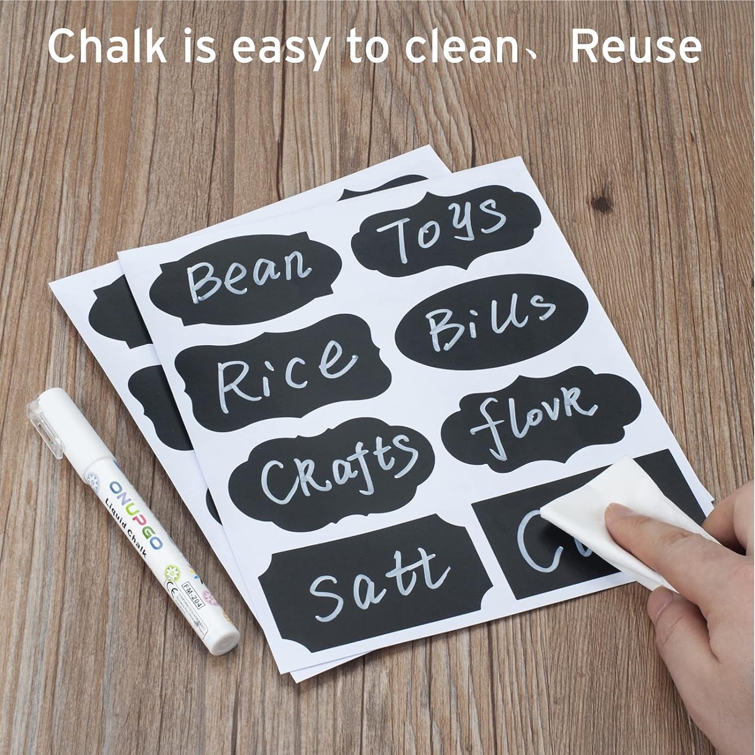 Chalkboard Labels Stickers Bulk - 196 Reusable Chalk Sticker Labels with Erasable Chalk Maker, Removable Waterproof Blackboard Labels for Containers, Glass, Mason Jar Labels